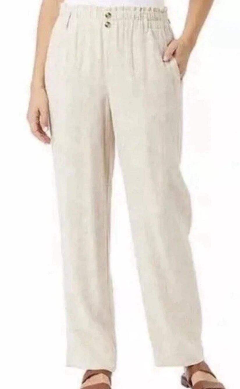 Briggs Women's Linen Blend Pull-On Pants Size XL Tan Beige Straight Leg